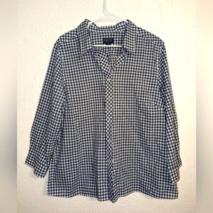 Pendleton Blue Gingham Button Up Dress Shirt with 3/4 Sleeve Size XL